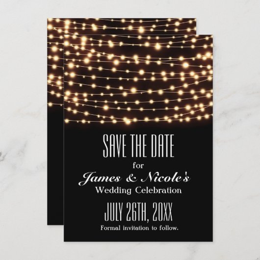 Amber Glow String Lights Save the Date Card (Vorne/Hinten)