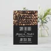 Amber Glow String Lights Save the Date Card (Stehend Vorderseite)