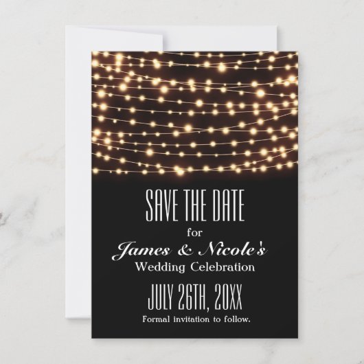 Amber Glow String Lights Save the Date Card (Vorderseite)