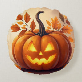 Amber Gourd Glow | Elegantes Herbstwirbelkissen Rundes Kissen