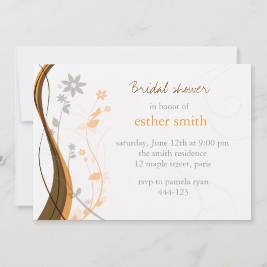 Amber & grau Blumen-Charme Einladung (Vorderseite)