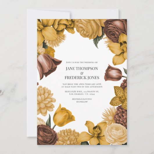 Amber Honey, Desert Clay & Marigold Bloom Wedding Einladung (Vorderseite)