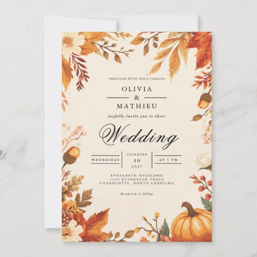 Amber Leaf Herbstkletterhochzeit Einladung (Vorderseite)