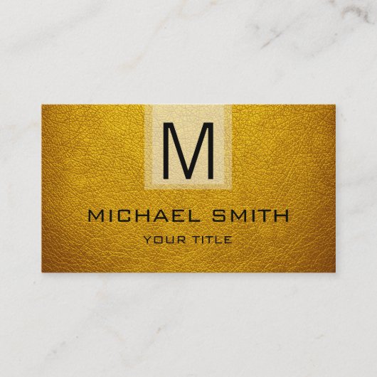 Amber Leather Textured Monogram Visitenkarte (Vorderseite)