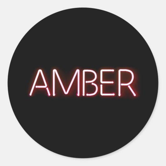 Amber Name in glühender Neonbeleuchtung Neuheit Runder Aufkleber (Vorderseite)