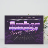 Amber Name Vorname lila retro Karte Geburtstag (Stehend Vorderseite)