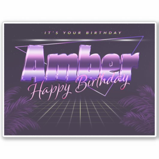 Amber Name Vorname lila retro Sticker Geburtstag (Vorderseite)
