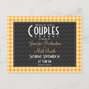 Amber Orange Gingham Couples Dusche Einladungspostkarte