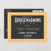 Amber Orange Gingham Housewarming Party Einladungspostkarte (Vorne/Hinten)