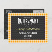Amber Orange Gingham Retirement Party Einladungspostkarte (Vorne/Hinten)