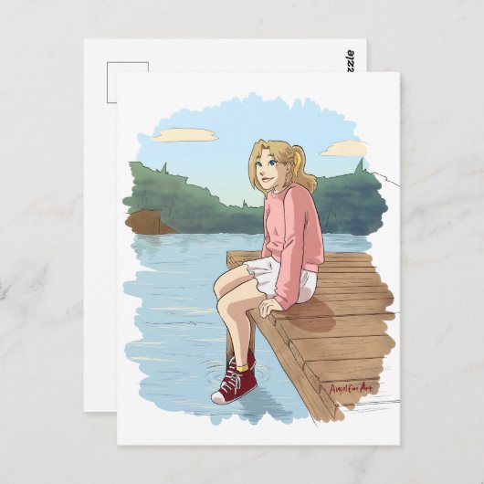 Amber sitzend bei Dock BlackFox Postcard Postkarte (Vorne/Hinten)