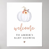 AMBER White Pumpkin Fall Baby Dusche Willkommen Poster (Vorne)