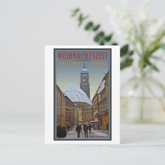 Amberg-Weihnachten - Rathausstrasse Feiertagspostkarte (Stehend Vorderseite)