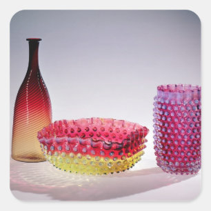 Amberina Flasche, Neu-England Glass Company, 1885 Quadratischer Aufkleber