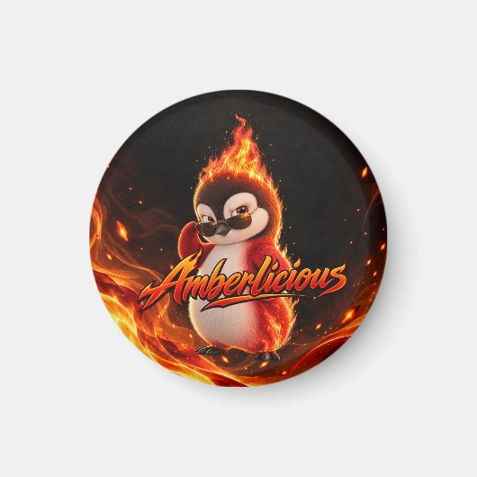 Amberlicious Fire Penguin Sunglasses Funny Magnet (Vorne)