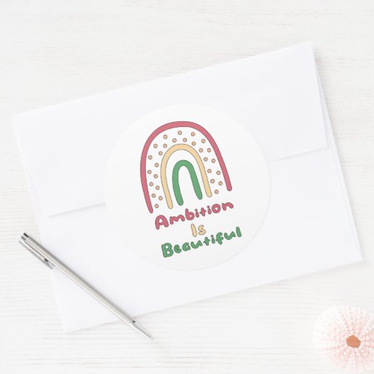 Ambition ist ein wunderschöner motivierend Boho Re Runder Aufkleber (Umschlag)