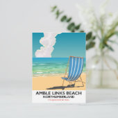 Amble Links Beach Northumberland Reiseposter Postkarte (Stehend Vorderseite)