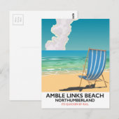 Amble Links Beach Northumberland Reiseposter Postkarte (Vorne/Hinten)