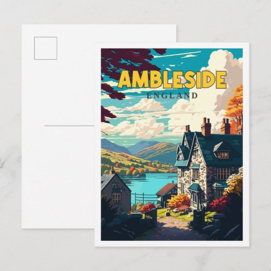Ambleside England Vintage-Reiseillustration Postkarte (Vorne/Hinten)