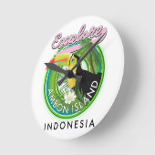 Ambon Island Indonesia Reiselogo Wood Wall Art Runde Wanduhr (Winkel)