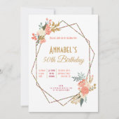 Ambrose Coral Floral Geometric Frame 50. Geburtsta Einladung (Vorderseite)