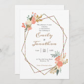 Ambrose Coral Floral Geometric Frame Wedding Einladung (Vorne/Hinten)