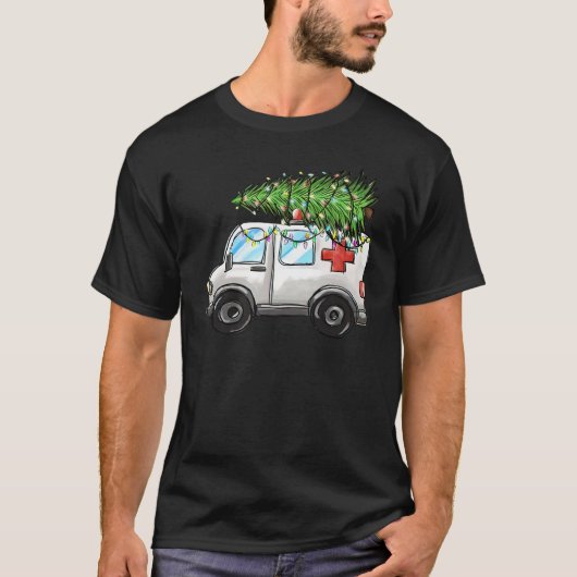 Ambulance Car Christmas Tree Lights EMT EMS T-Shirt (Vorderseite)