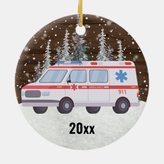 Ambulance EMT Paramedic Weihnachten Keramik Ornament (Hinten)