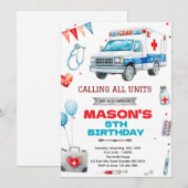 Ambulance party theme invitation einladung (Vorne/Hinten)