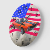 AMC Javlin Classic Car mit amerikanischer Flagge Große Wanduhr (Winkel)