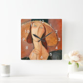 Amedeo Modigliani - Jeanne Hebuterne in Large Hat Quadratische Wanduhr (Zuhause)