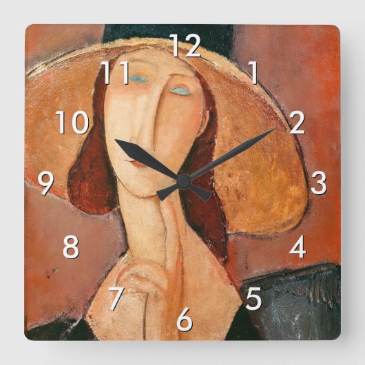 Amedeo Modigliani - Jeanne Hebuterne in Large Hat Quadratische Wanduhr (Vorderseite)