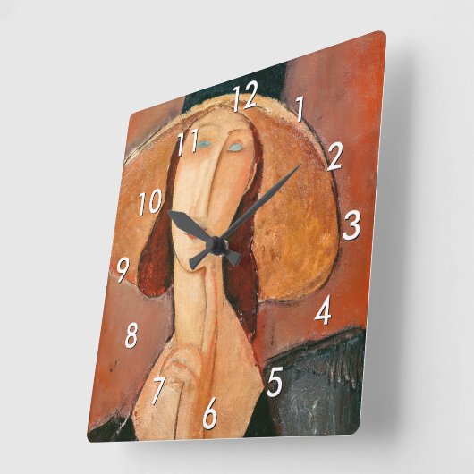 Amedeo Modigliani - Jeanne Hebuterne in Large Hat Quadratische Wanduhr (Winkel)