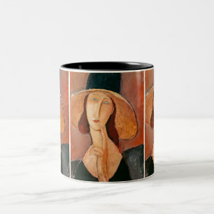 Amedeo Modigliani - Jeanne Hebuterne in Large Hat Zweifarbige Tasse