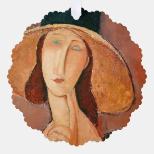 Amedeo Modigliani - Jeanne Hebuterne mit großer Hu Ornament Karte
