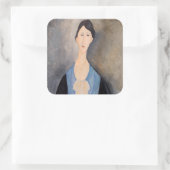 Amedeo Modigliani - Junge Frau in blau Quadratischer Aufkleber (Tasche)