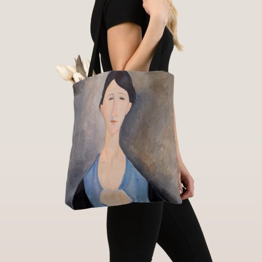 Amedeo Modigliani - Junge Frau in blau Tasche (Von Nahem)