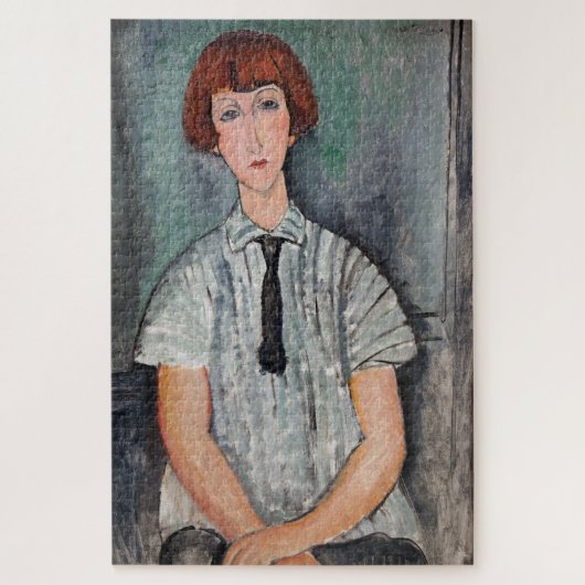 Amedeo Modigliani - Junge Frau mit gestreifter Blu Puzzle (Vertikal)