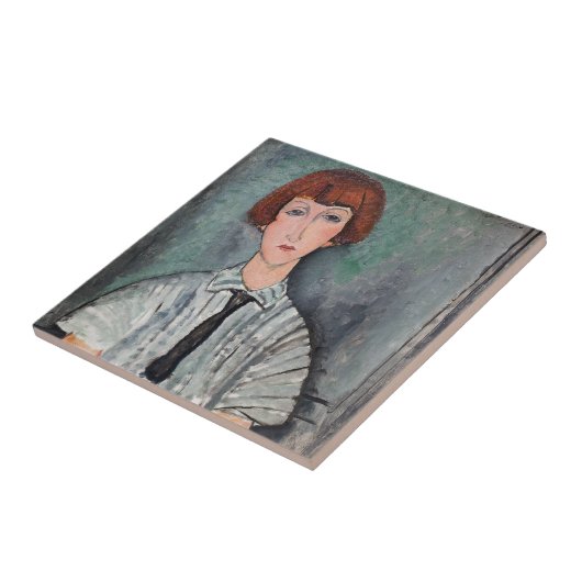 Amedeo Modigliani - Jungenmädchen in einer gestrei Fliese (Seite)