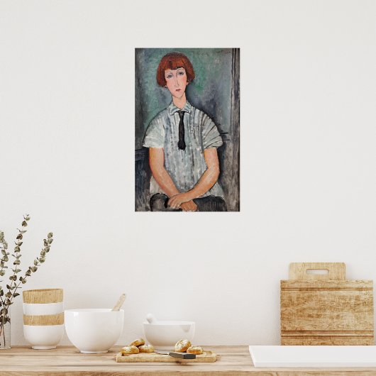 Amedeo Modigliani - Jungenmädchen in einer gestrei Poster (Küche)