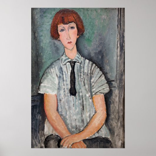 Amedeo Modigliani - Jungenmädchen in einer gestrei Poster (Vorne)