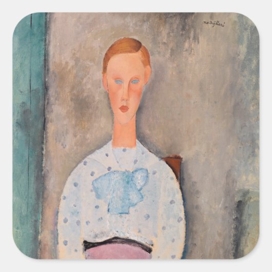 Amedeo Modigliani - Mädchen mit Polka-Dot-Bluse Quadratischer Aufkleber (Vorderseite)