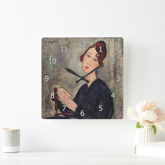 Amedeo Modigliani - Portrait von Dedie Hayden Quadratische Wanduhr (Zuhause)