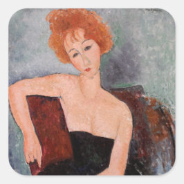 Amedeo Modigliani - Rothaarige Girl Abend Dress Quadratischer Aufkleber