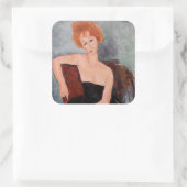 Amedeo Modigliani - Rothaarige Girl Abend Dress Quadratischer Aufkleber (Tasche)