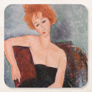 Amedeo Modigliani - Rothaarige Girl Abend Dress Rechteckiger Pappuntersetzer