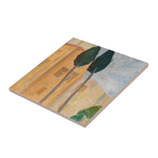 Amedeo Modigliani - Zypressen und Häuser in Cagnes Fliese (Seite)