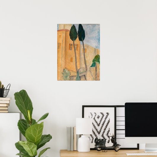 Amedeo Modigliani - Zypressen und Häuser in Cagnes Poster (Heimbüro)