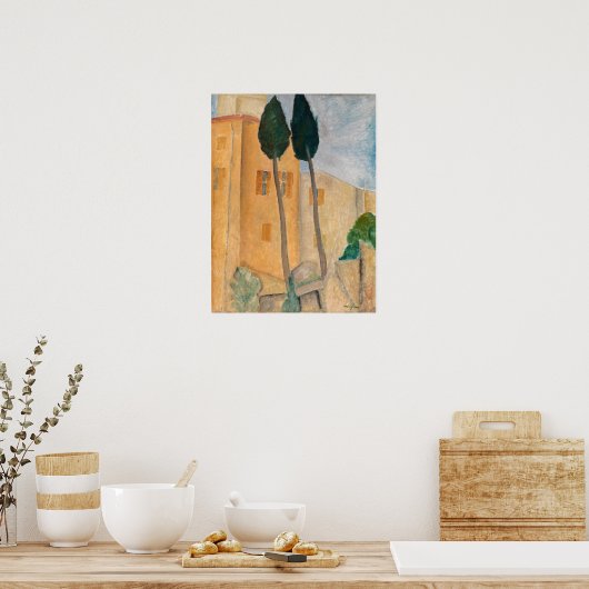 Amedeo Modigliani - Zypressen und Häuser in Cagnes Poster (Küche)