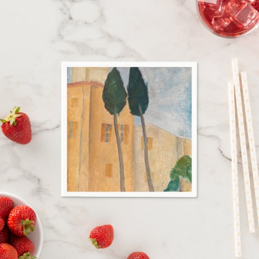 Amedeo Modigliani - Zypressen und Häuser in Cagnes Serviette (Beispiel)